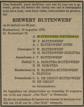 riewert buitenwerf in 1978.